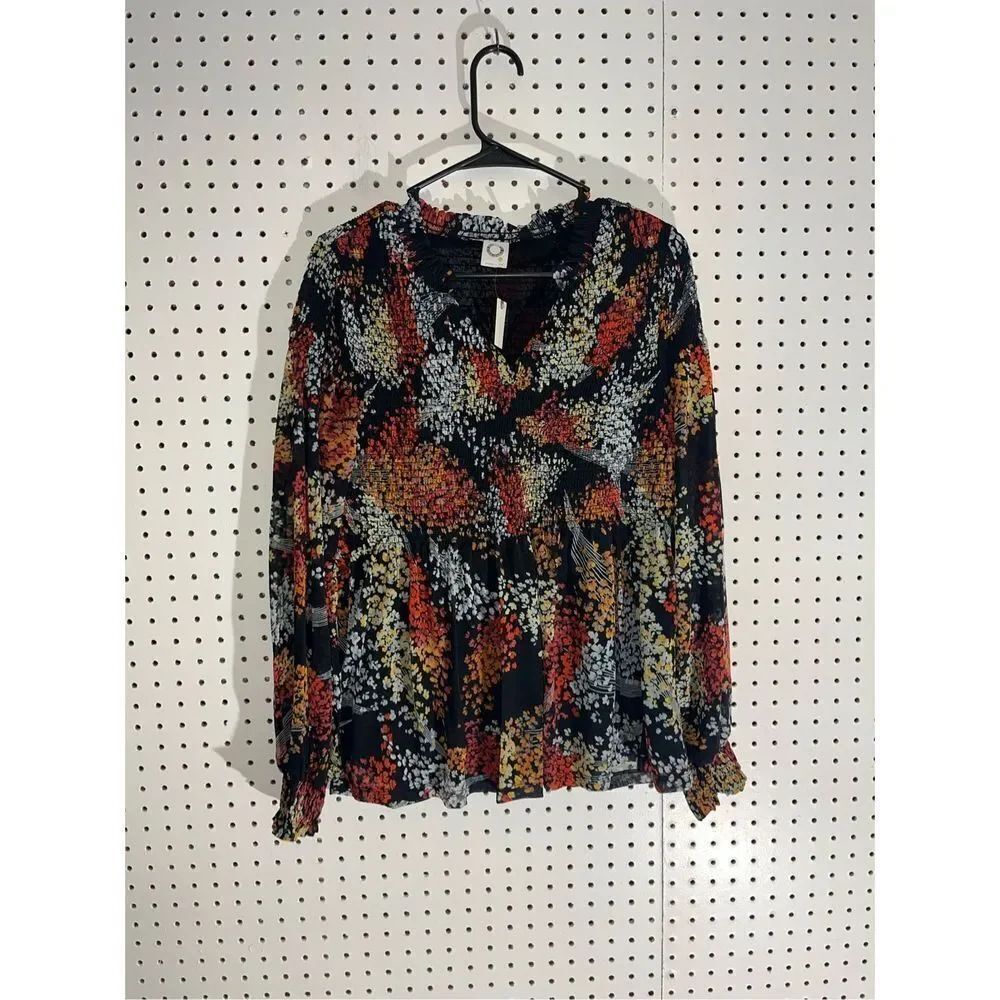 Anthropologie Akemi + kim navy blue and floral red orange blouse